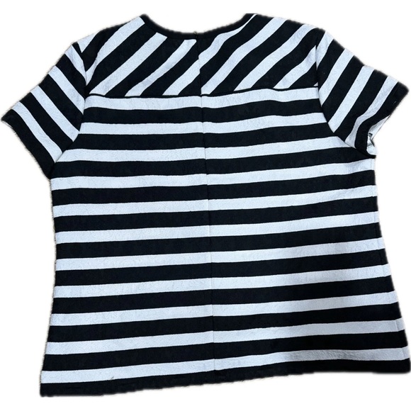 ANN TAYLOR- Black & White Stripe Textured Short Sleeve Blouse- SIZE Large - Picture 3 of 6
